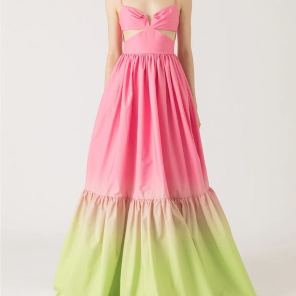 Sau Lee Nova Gown in Pink Chartreuse Ombre.